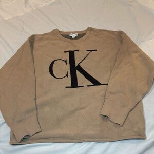 Calvin Klein Beige Crewneck Sweater with Black CK Logo